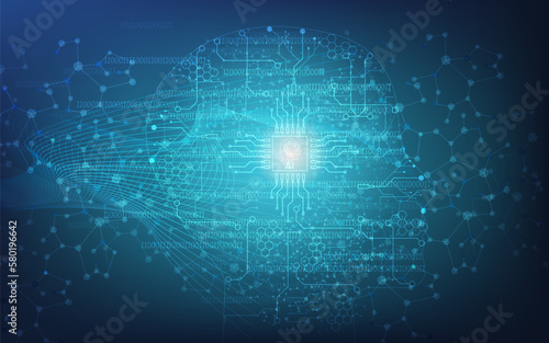 AI Learning and Artificial Intelligence background concept. Assistant Robot, Machine learning, Digital Brain future technology. Vector Illustration eps10	