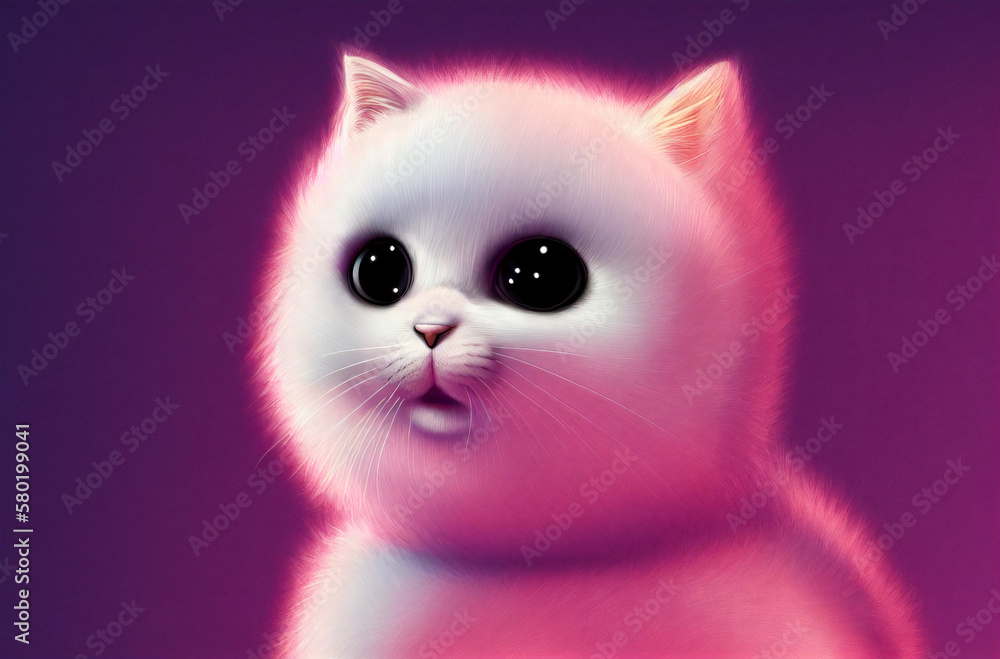 Portrait of charming fluffy cat with big eyes. Generative AI.