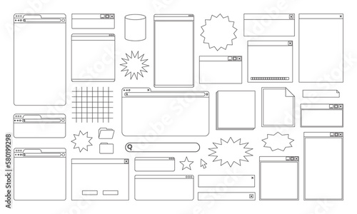 Lined Retro User Interface , Icon Website and Computer 90s, Set Desktop Program, windows boxes.