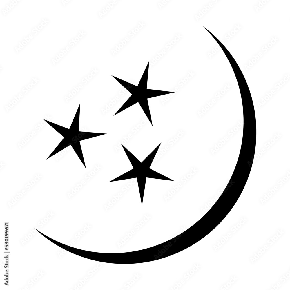 Magic moon and stars icon. Graphic elements for astrology. Boho witch and magic symbol. Black moon illustration isolated on white background. Vector EPS 10
