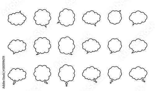 モノクロの雲形フキダシセット