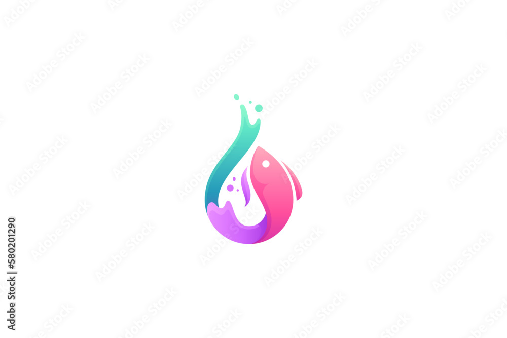 fish logo design with water drop shape in colorful gradient fish logo design with water drop shape in colorful gradient