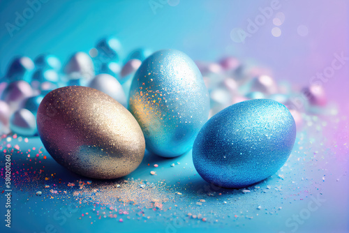 easter eggs background cpastel color and frame, generative AI