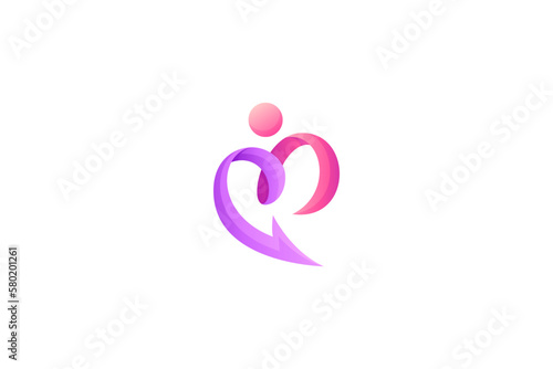 people heart care logo with arrow design combination