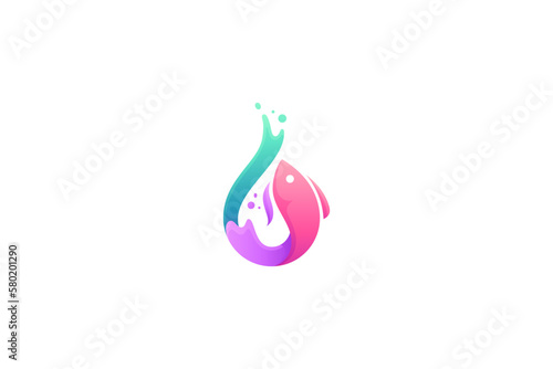 fish logo design with water drop shape in colorful gradient