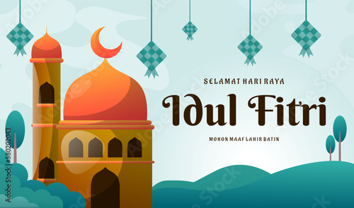 Banner Idul fitri vector ketupat illustration