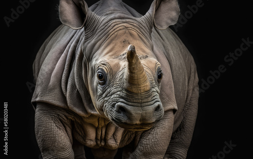 a baby rhino isolated. animal welfare, endangered. Generative AI