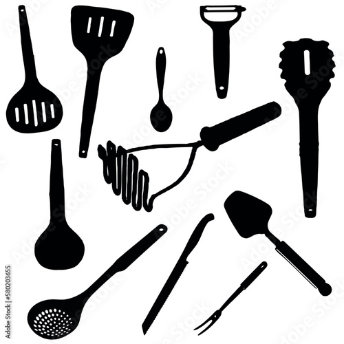 Set of kitchen(cooking) utensils silhoutees