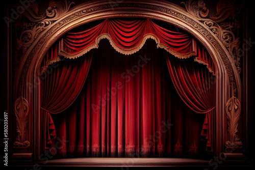 Red velvet curtain and stage with spotlights made in Generative AI