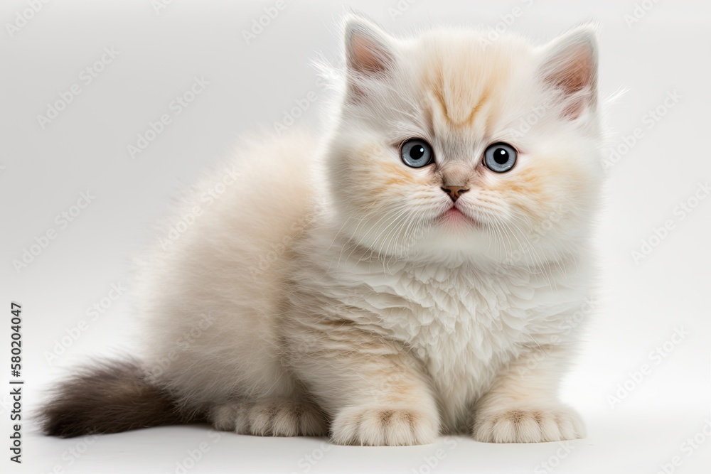A white background with a thai kitten. Three month old cat. Generative AI