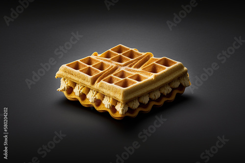 A suare waffle isolated on black background photo