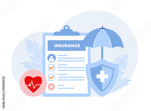 health insurance claim, protection concept, umbrella, healthcare, landing page flat illustration vector template