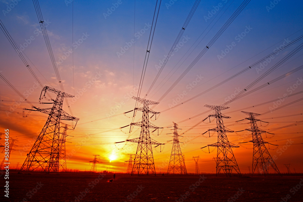 Wire electrical energy at sunset