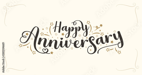 Happy Anniversary greeting card. Hand drawn vector line lettering. Typography vector design for greeting cards and poster. Handwritten modern text