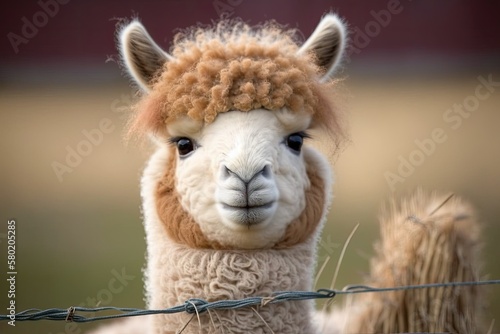 Cute little alpaca. Camelid from South America. Generative AI © AkuAku
