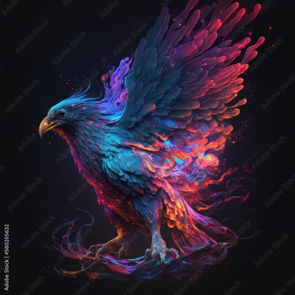 Rainbow Neon Phoenix Bird