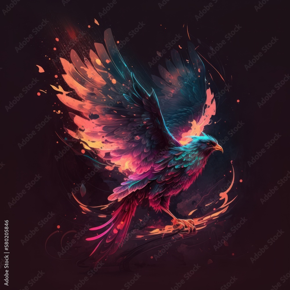 Obraz premium Rainbow Neon Phoenix Bird