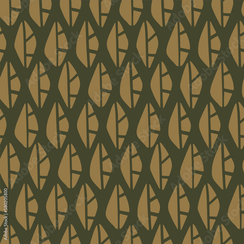 Abstract Green and Yellow Leaf Shape Seamless Vector Repeat Pattern