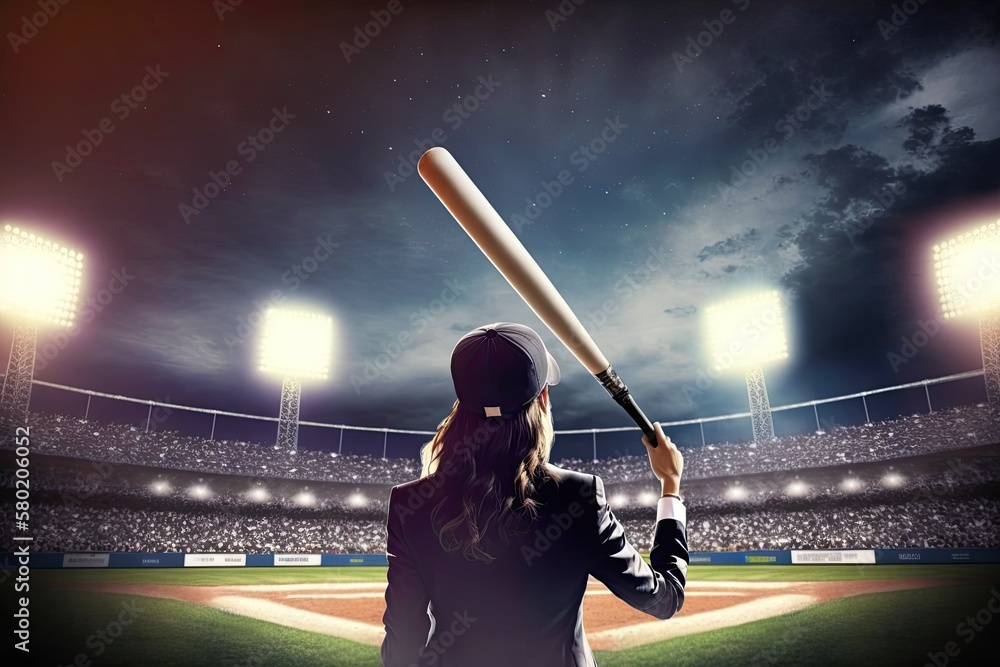 knock it out of the park home run business woman professional aim high success stretch goals effort excellence ambition winning successful success determination excellence achievement glass ceiling - obrazy, fototapety, plakaty 