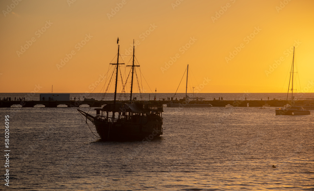 Naklejka premium barca en atardecer