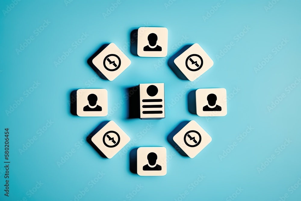 Naklejka premium business meeting concept, wooden cubes representing team members and objects
