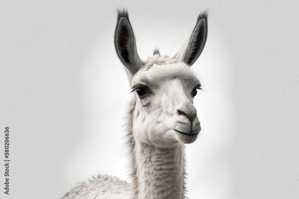 Obraz premium Lama glama in front of a white background. Generative AI