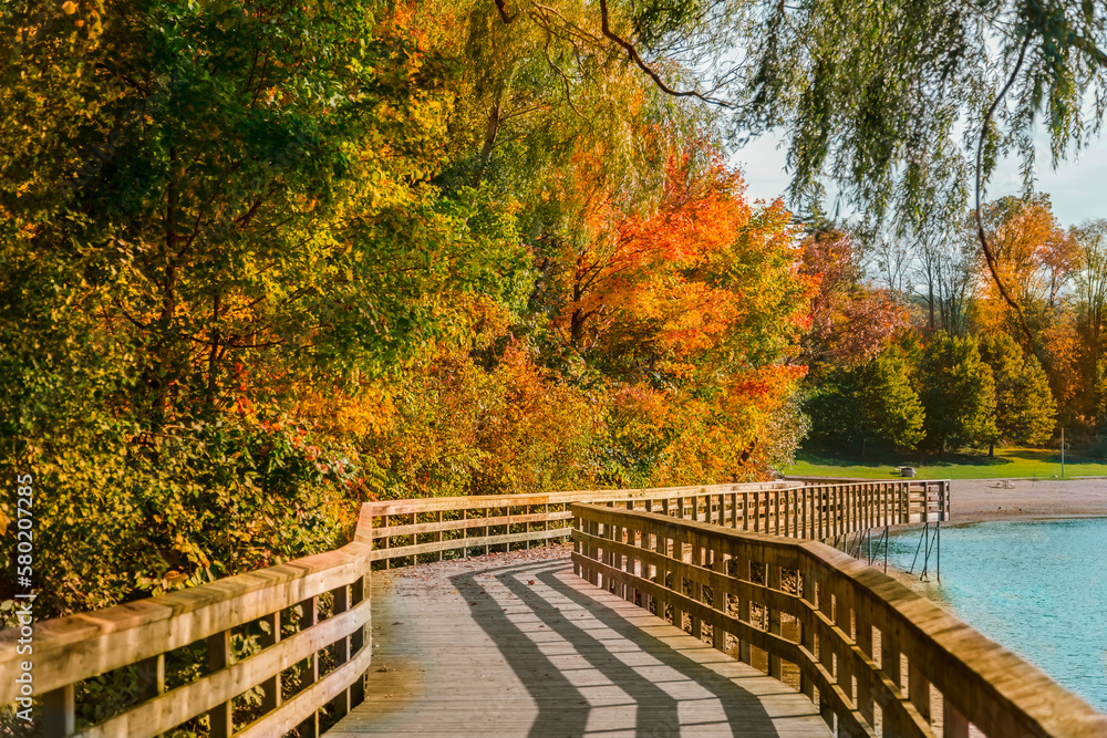 Naklejka premium bridge in autumn park, Milton,Ontario,Canada