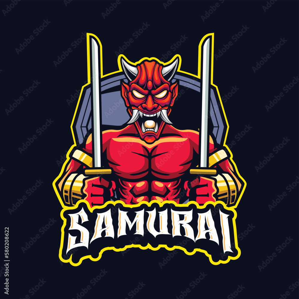 Vector samurai mascot logo template for esport and sport logo team Vector samurai mascot logo template for esport and sport logo team