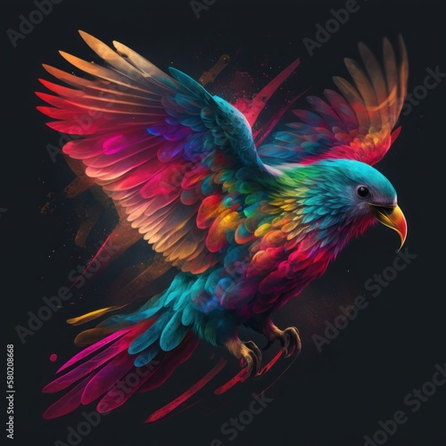 Majestic Rainbow Bird Soaring Through Space