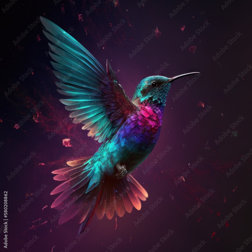 Obraz premium Majestic Rainbow Bird Soaring Through Space