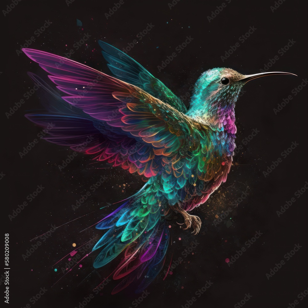 Obraz premium Majestic Rainbow Bird Soaring Through Space