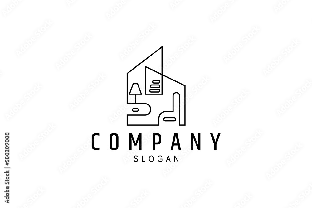 Logo design template furniture with continuous line concept