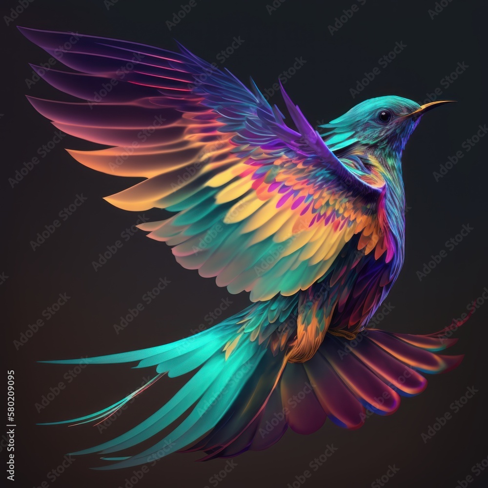 Obraz premium Majestic Rainbow Bird Soaring Through Space