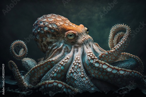 Ai illustration of a octopus in aquarium © Kitkat
