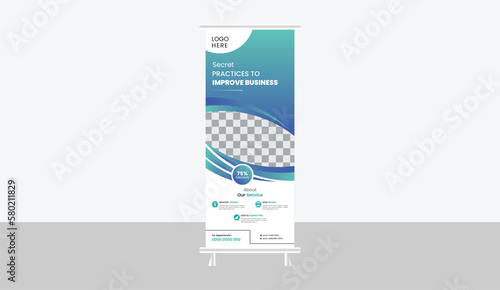 Simple Business Roll Up banner template design, for a corporate agency with a stand. 