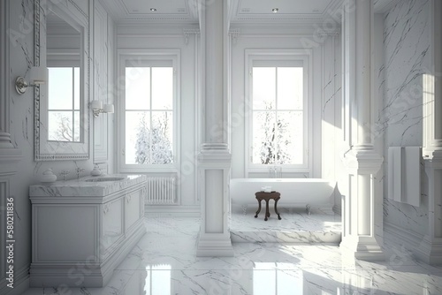 marble bathroom is white. Generative AI