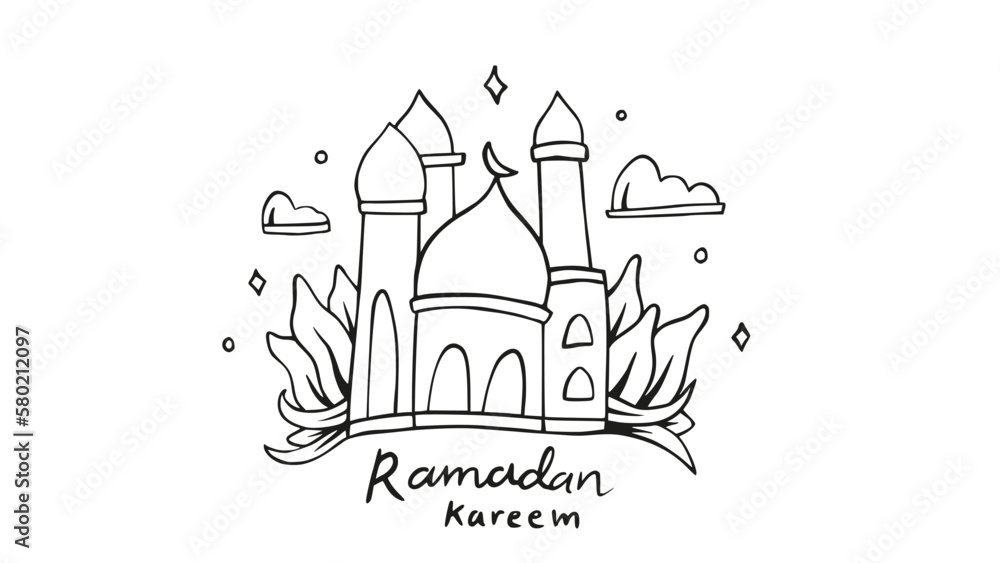 Ramadan Kareem coloring page sketch illustration for children or kids exercise