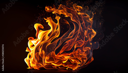 Fire abstract background with flames and copy space. Isolated on black background. Generative AI.