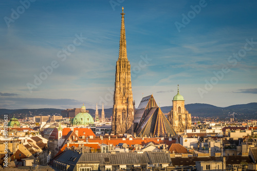 Panoramic view of Vienna cityscape with Cathedral from above, Austria