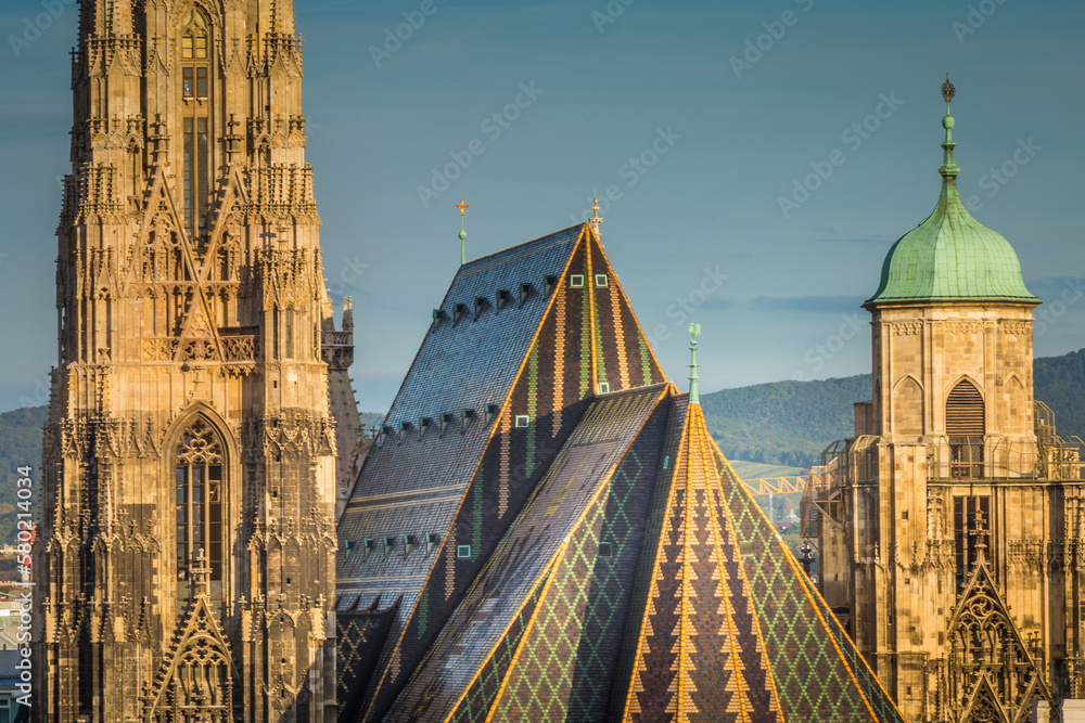 Panoramic view of Vienna cityscape with Cathedral from above, Austria