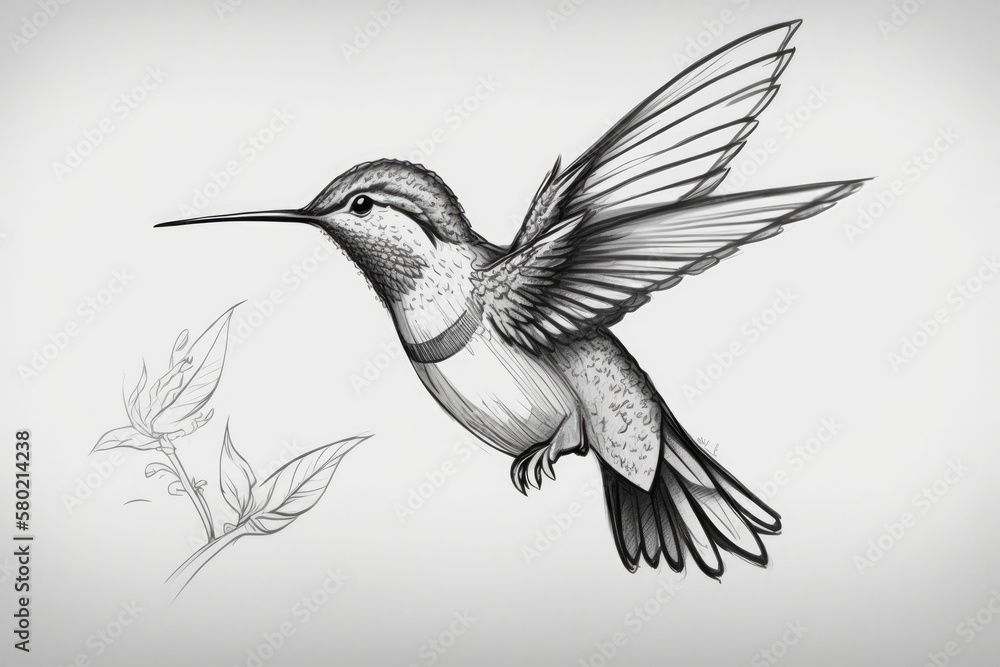 Fototapeta premium Cartoon of a hummingbird. Quick drawing of a bird. Generative AI