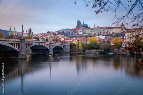 Panoramic view over the cityscape of Prague at dramatic sunset, Czech Republic © Aide