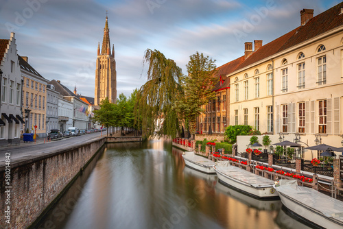 Obraz na płótnie Flemish and ornate architecture of idyllic Bruges with canal, Flanders, Belgium w salonie