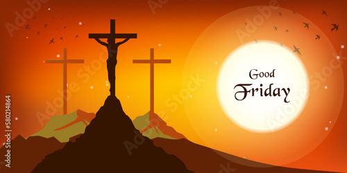 Good Friday banner design of Jesus Christ Crucifixion. Social media banner for good Friday.