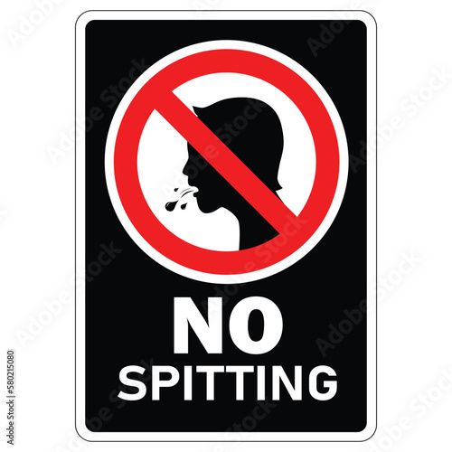 No spitting sign on red and white with warning text and black background