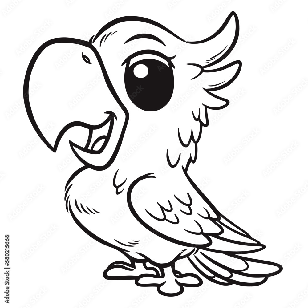 Vector illustration of cartoon parrot - Coloring book for kids Stock Vector | Adobe Stock