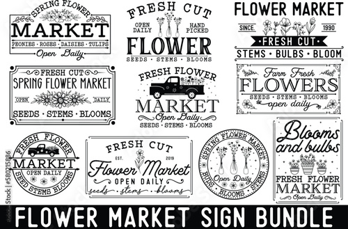 spring flower market sign svg bundle