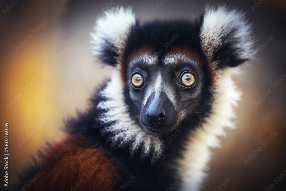 Bokeh picture of a ruffed lemur. Generative AI Bokeh picture of a ruffed lemur. Generative AI