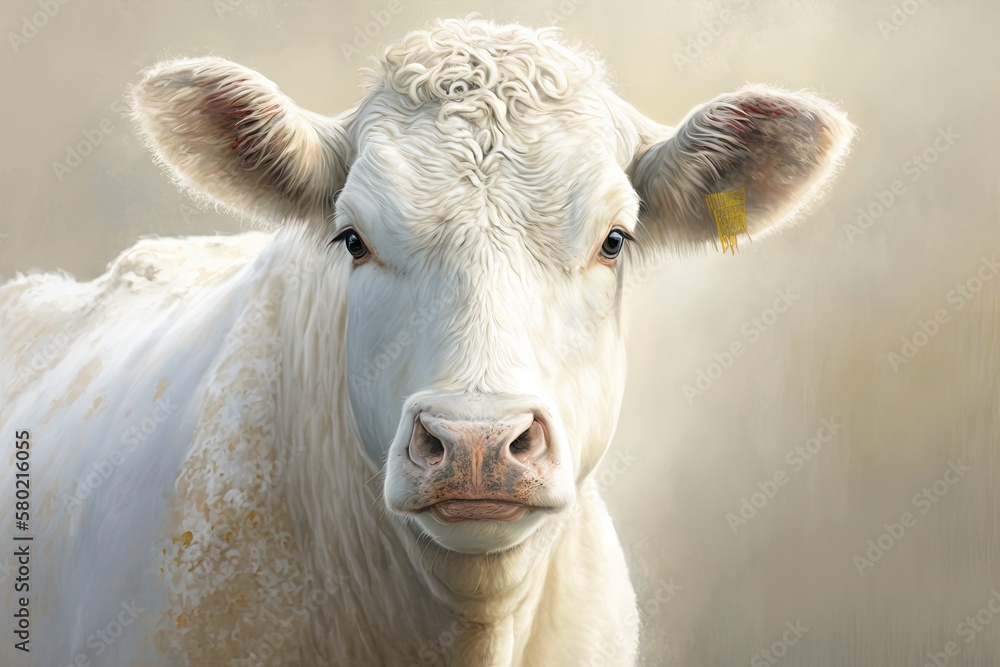 pastel portrait painting. Cow, white. Modern art. Generative AI pastel portrait painting. Cow, white. Modern art. Generative AI
