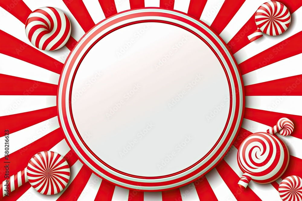 Red and white striped Christmas candy cane frames. Christmas border with a striped candy lollipop design with a circle, star, heart, and square. Template for Christmas. Drawing in format with a